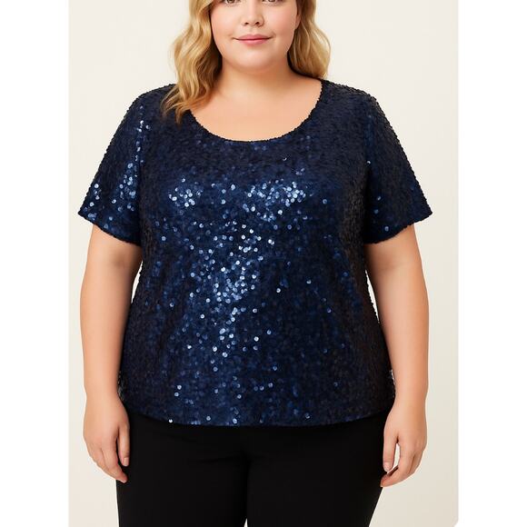 Lane Bryant Sequin Peplum Top  Short Sleeve plus Size 22/24 navy blue sparkly - Picture 1 of 9